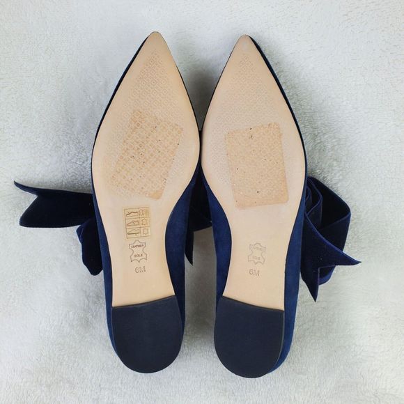 Tory Burch Navy Blue Suede Leather Velvet Bow Clara Ballet Flat Size 6M - Picture 9 of 12